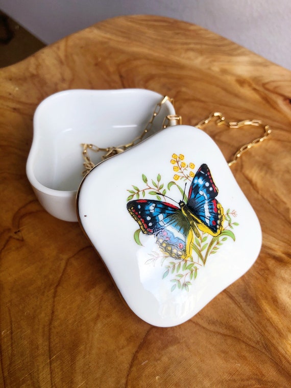 Boho Wildflower Butterfly White Ceramic Keepsake … - image 5