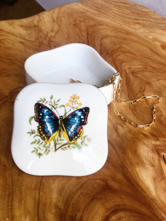 Boho Wildflower Butterfly White Ceramic Keepsake … - image 4