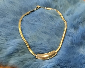 80er Jahre Vintage Prinzessin Halskette - Länge verstellbar - Schlangenkette mit Bib Stil Anhänger - Goldfarbener Schmuck - 1980s Halsketten - 15-18&quot;