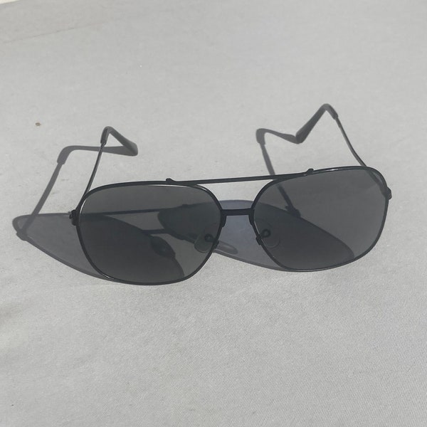 Vintage Aviator Sunglasses - 70s 80s Vintage Aviator Glasses - All Black Sunglasses - Retro Glasses - Black Shades - 1970s 1980s Vintage