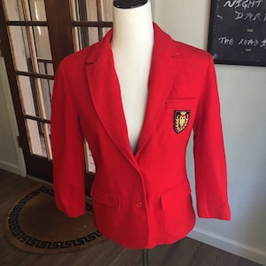 Vintage Pendleton Blazer - Bright Red Pendleton Wool Blazer w/ Crest Patch - Virgin Wool Button Front Blazer - Small Cherry Red Suit Jacket