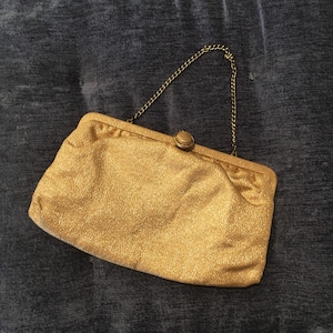 50s Vintage Gold Evening Bag - Gold Chain Top Handle Bag - Mid Century Vintage - 1950s 60s Formal Handbag - Shiny Gold Metallic Purse