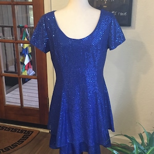 80s 90s Vintage Sparkly Blue Sequin Party Dress - Royal Blue Sequined Dress - New Year&#39;s Eve Dresses - Two Tier Skirt - Womens Size 12 Dress