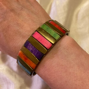 Colorful Vintage Bangle Bracelet - Rainbow + Gold Tone Bangle Bracelet - Chunky Vintage Bracelets - Statement Jewelry - Vintage Bangles