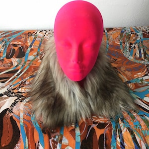 Vintage Faux Fur Collar - Brown Fur Scarf -Button On Detachable Removable Fur Collar - Vtg Stole - Fall Winter Accessories - 24&quot; Neck Warmer