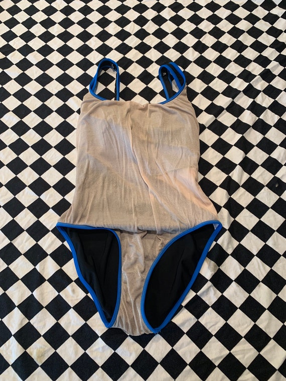 80s 90s Vintage Black + Blue One Piece Bathing Su… - image 10