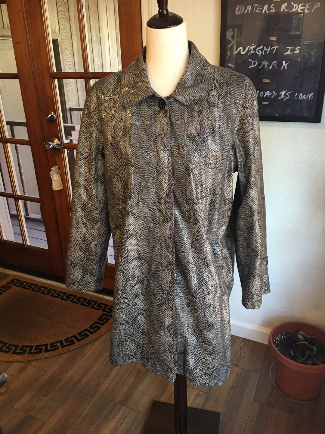 90s Vintage Shiny Silver Snakeskin Jacket - Snakeskin Peacoat - Snake ...
