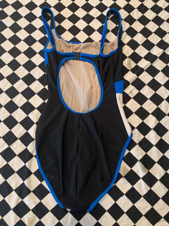 80s 90s Vintage Black + Blue One Piece Bathing Su… - image 9