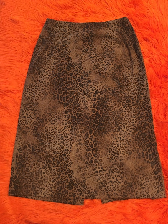 90s Vintage Cheetah Print Midi Skirt - 1990s Leopa