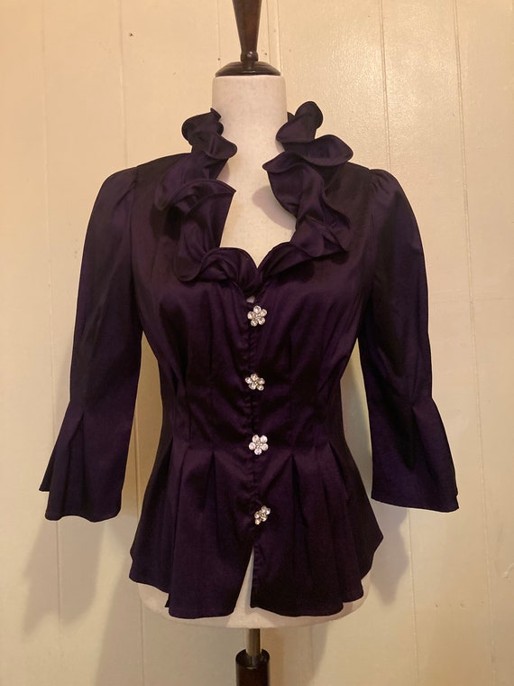 Victorian Inspired Purple Ruffle Blouse with Rhine