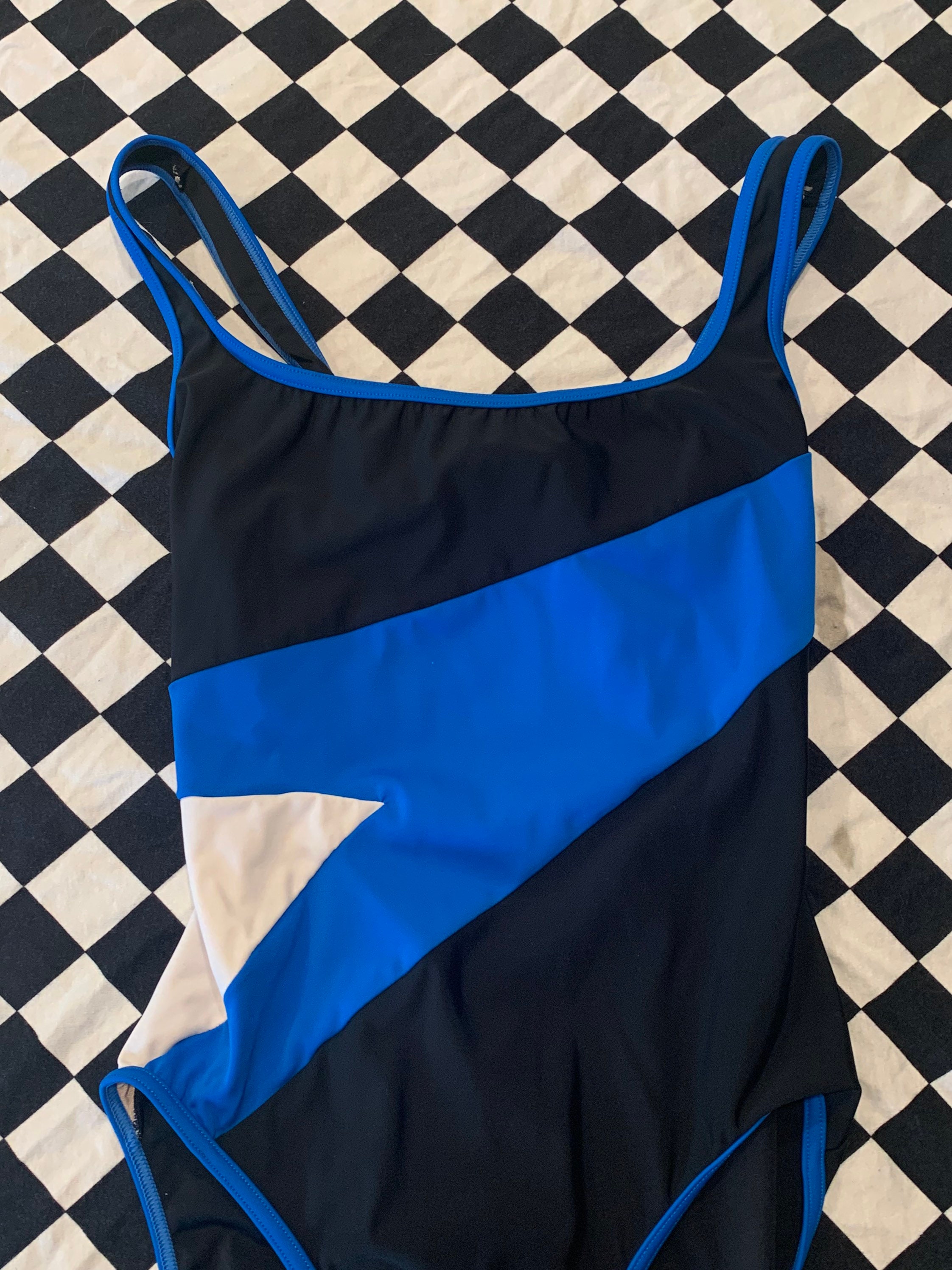 80s 90s Vintage Black Blue One Piece Bathing Suit Abstract | Etsy