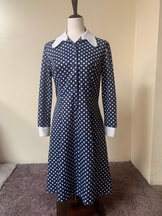 60s Vintage Mod Polka Dot Dress - 1960s 1970s Vint