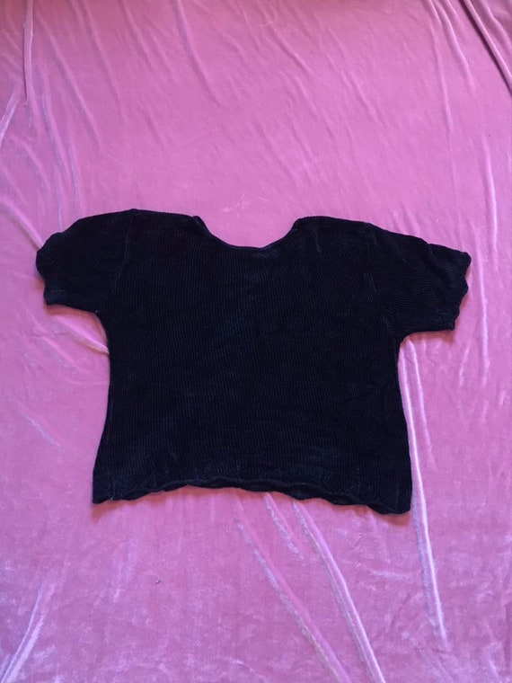 80s 90s Vintage Black Chenille Knit Short Sleeve … - image 9