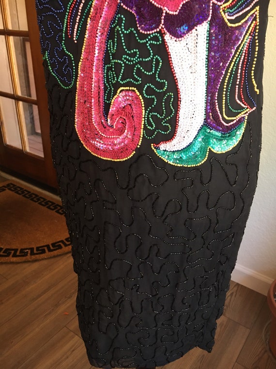 80s Vintage Beaded + Sequin Abstract Dress - Colo… - image 6