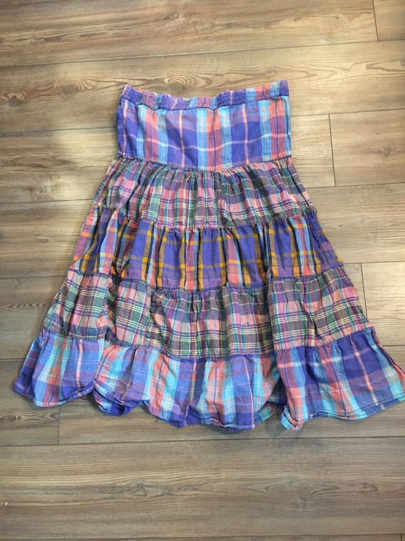 Vintage Plaid Midi Skirt - Boho Vintage Multicolo… - image 2