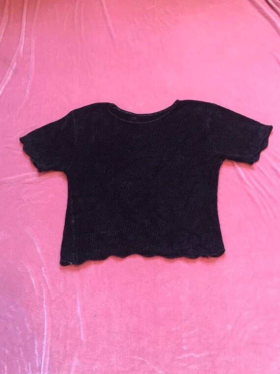 80s 90s Vintage Black Chenille Knit Short Sleeve … - image 1