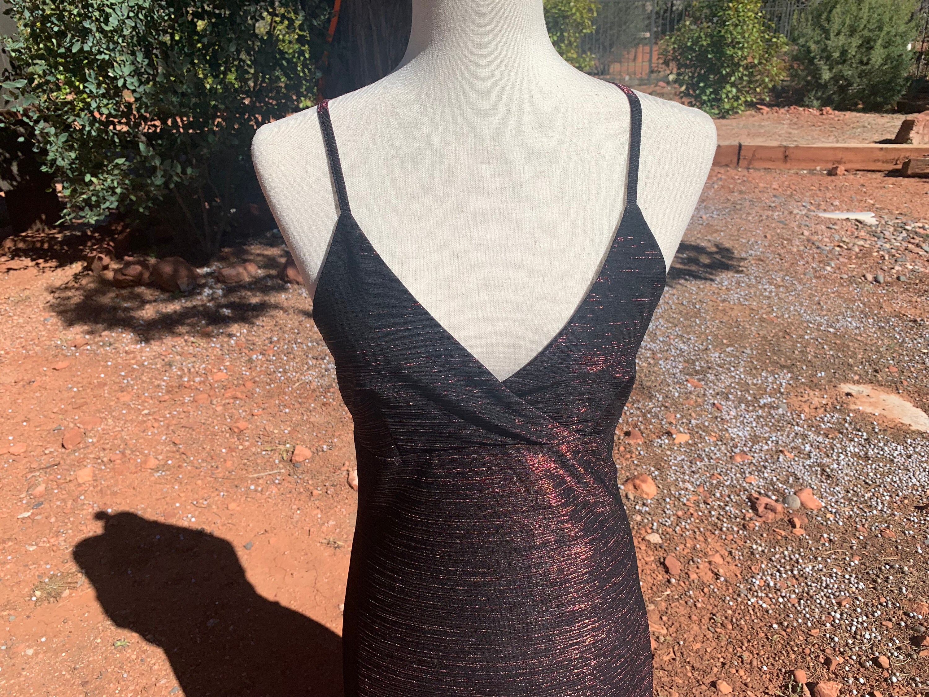 90s Vintage Shiny Lurex Sleeveless Party Dress W/ Spaghetti