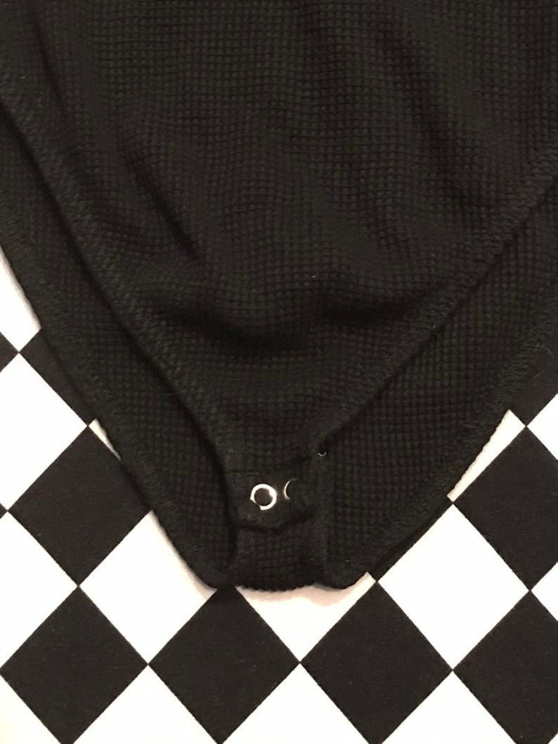 90s Black Stretch Cotton Bodysuit with Small Lace Trim Bow Detail and Snap Crotch