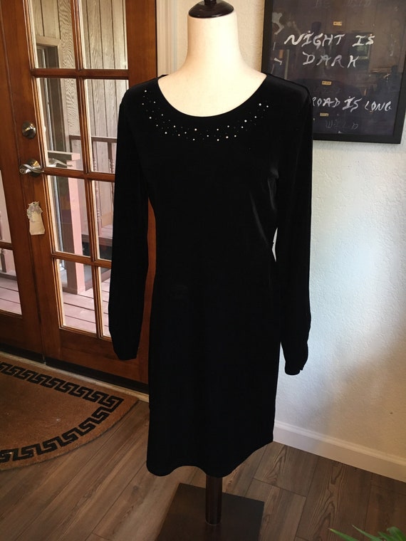 90s Vintage Shiny Black Velvet Dress 