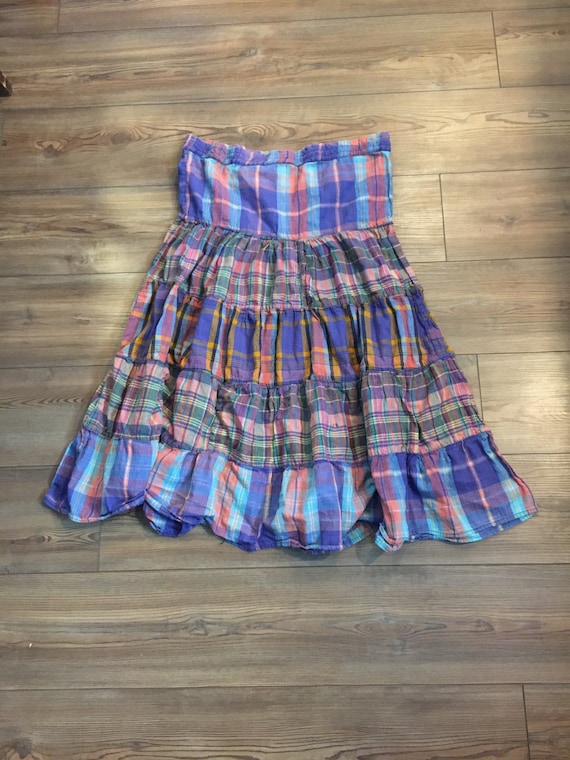 Vintage Plaid Midi Skirt - Boho Vintage Multicolo… - image 1