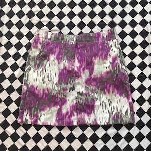 Psychedelic Y2K Vintage Cyber Print Mini Skirt - Purple Grey Trippy Liquid Acid Cyber Punk Miniskirt w/ Built in Shorts -Womens Size 6 Skort