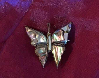 Vintage Abalone Schmetterling Pin - Sterling Silber + glänzende Abalone Brosche - Made in Mexico - Schöner VTG Schmetterling Anhänger - Hand gefertigte Pin