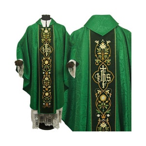 Vestments Gothic style Chasuble, Green Chasuble, Vestments for Priest, Catholic Vestments, Liturgical Chasuble.
