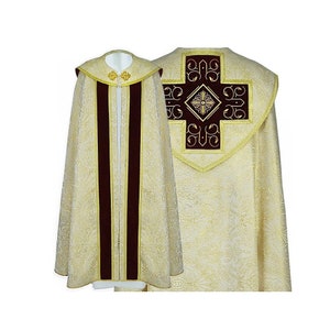 Gothic style Cope with a matching stole, Gold Chasuble, Vestments for Priest, Catholic Vestments, Liturgical Chasuble.