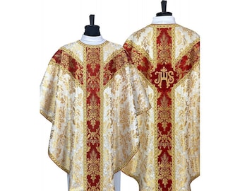 Semi-gothic chasuble with a priest stole- Semi Gothic style Chasuble with a matching Stole, Vestments for Priest, Catholic Vestments. Gift