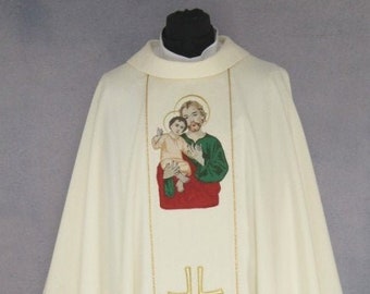 Vestidura San José - Casulla de estilo gótico con estola a juego, Vestiduras para Sacerdote, Vestiduras católicas, Casulla litúrgica