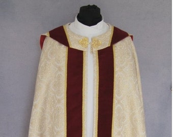 Semi-gothic style Cope with a matching stole, Gold Chasuble, Vestments for Priest, Catholic Vestments, Liturgical Chasuble.