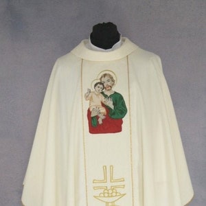Vestment Saint Joseph - Ecry Gothic style Chasuble with a matching stole, Vestments for Priest, Catholic Vestments, Liturgical Chasuble