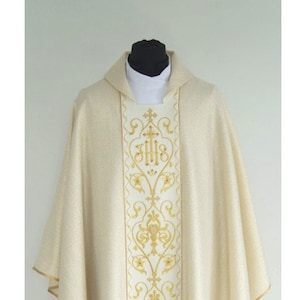 Vestment, Gothic style Chasuble with a matching stole, Ecru Chasuble, Vestments for Priest, Catholic Vestments, Liturgical Chasuble.