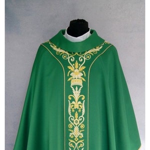 Semi-Gothic style Chasuble with a matching stole, Green Chasuble, Vestments for Priest, Catholic Vestments, Liturgical Chasuble.