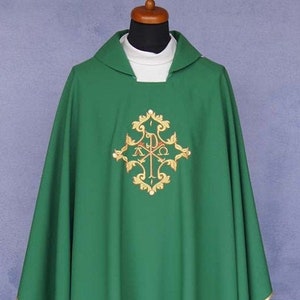 Gothic style Chasuble Alfa-Omega, Green Chasuble, Vestments for Priest, Catholic Vestments, Liturgical Chasuble.