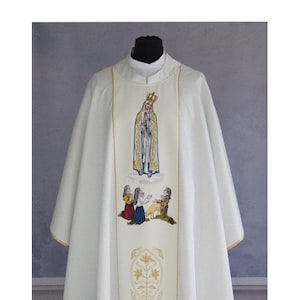 Marian Chasuble  "Our Lady of Fatima", White Chasuble, Vestments for Priest, Catholic Vestments, Liturgical Chasuble.