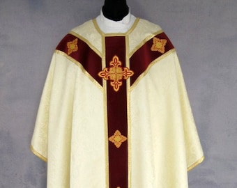 Semi Gothic style Chasuble, Ecru Chasuble, Vestments for Priest, Catholic Vestments, Liturgical Chasuble.