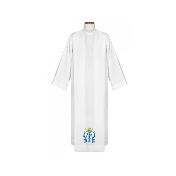 Traditionele priesteralb met plooien, witte alb, alb voor priester, katholieke alb, liturgische alb, liturgische gewaadalb, exclusieve alb.