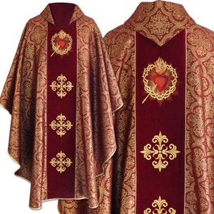 Gothic Chasuble with a matching stole &quot;Sacred Heart of Jesus&quot;, Vestments for Priest, Catholic Vestments, Liturgical Chasuble, Priest Gift.