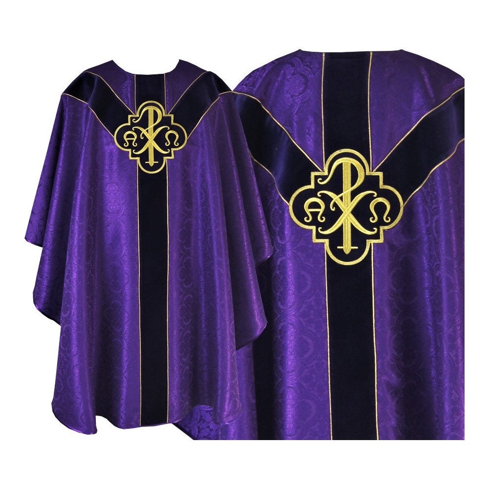 Vestment Purple - Gothic style chasuble  with a matching Stole, , Catholic Vestments, Vestments for Priest, Catholic Vestments, Liturgical