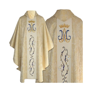 Marian Gothic style Chasuble with a matching stole, Gold Chasuble, Vestments for Priest, Catholic Vestments, Liturgical Chasuble.