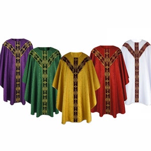 Set Semi-Gothic style Chasuble with a matching stole, Green Chasuble, Vestments for Priest, Catholic Vestments, Liturgical Chasuble,