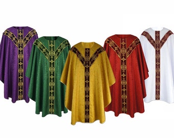Set Semi-Gothic style Chasuble with a matching stole, Green Chasuble, Vestments for Priest, Catholic Vestments, Liturgical Chasuble,