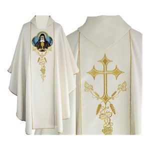 Gothic style Chasuble Saint Claire, Ecry Chasuble, Vestments for Priest, Catholic Vestments, Pastor Gift, Chasuble for Ordination, Saint,