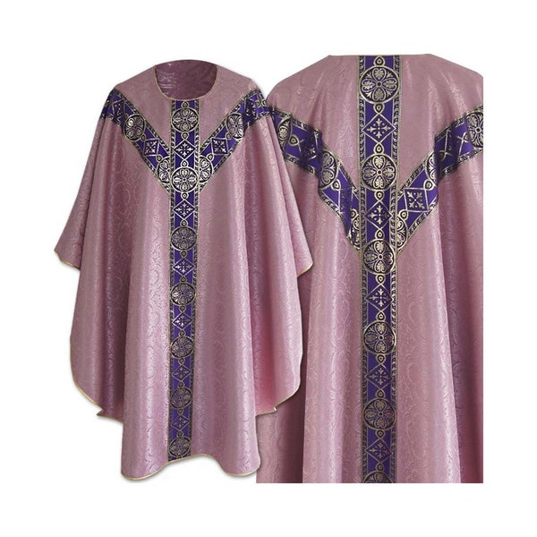 Vestment Gold and All liturgical Colors- Semi Gothic style Chasuble with a matching Stole, Vestments for Priest, Catholic Vestments.