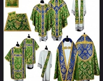 Solemn Brocade Chasuble Set with Priest Stole – Semi Gothic Vestments