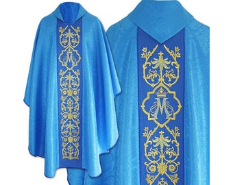 Vestment Marian Chasuble, Blue Chasuble, Vestments for Priest, Catholic Vestments, Liturgical Chasuble.