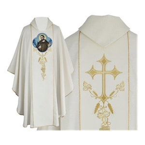 Gothic style Chasuble Saint Adalbert, Ecry Chasuble, Vestments for Priest, Catholic Vestments, Pastor Gift, Chasuble for Ordination, Saint,