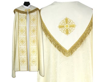 Gothic style Cope with a matching stole, Gold Chasuble, Vestments for Priest, Catholic Vestments, Pastor Gift, Chasuble for Ordination.