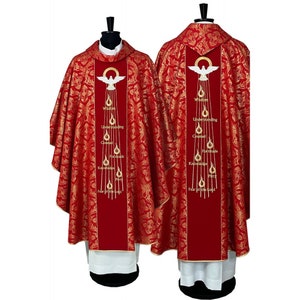 The Seven Gifts, Gothic style Chasuble with a matching stole, Vestments for Priest, Liturgical Chasuble, Pastor Gift, Cope and humeral veil